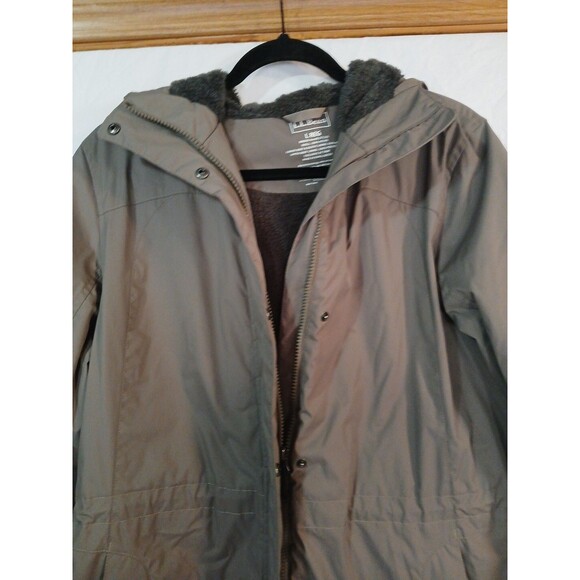 LL Beam New Parka Womens Coat Taupe/Brown Lined Hooded Size Large Brown Fur Hood - Picture 2 of 16